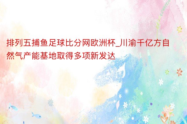 排列五捕鱼足球比分网欧洲杯_川渝千亿方自然气产能基地取得多项新发达