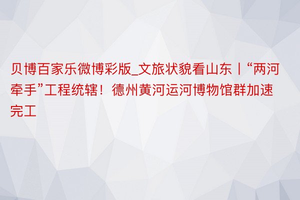 贝博百家乐微博彩版_文旅状貌看山东丨“两河牵手”工程统辖！德州黄河运河博物馆群加速完工
